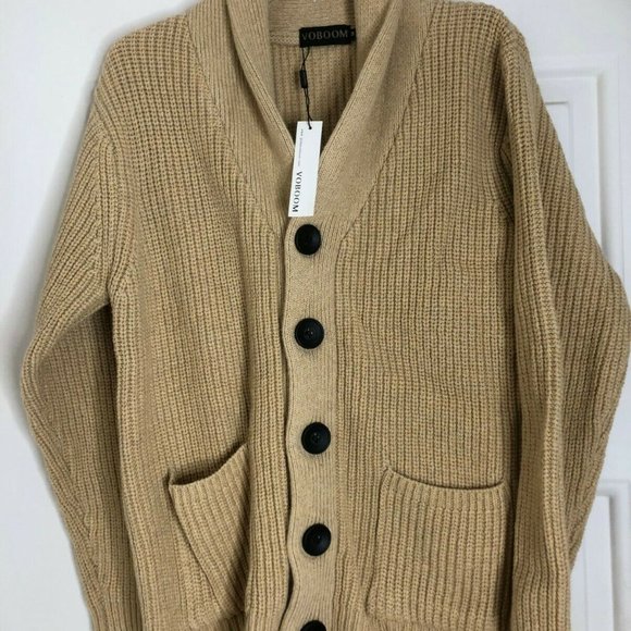 VOBOOM Men's Knitwear Button Down Shawl Cardigan